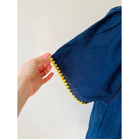 Women's J Crew Navy Boho Shift Dress Cover Up Tassel Tie Size M - Picture 6 of 10